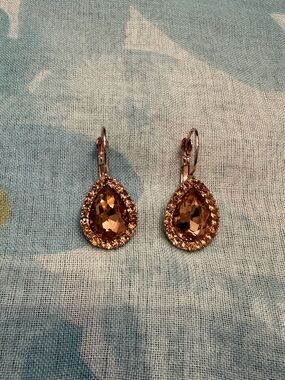 Rose Gold Teardrop Crystal Dangle Earrings